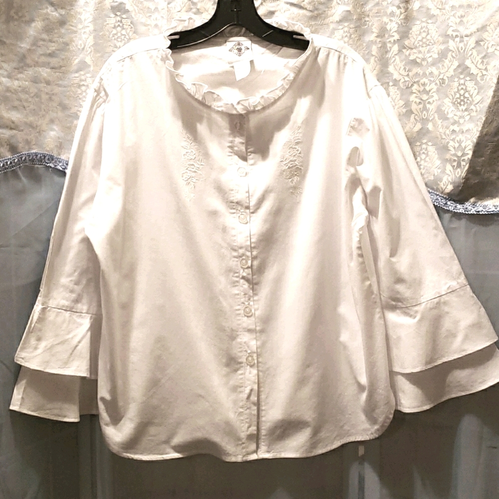 DREAM CREST WHITE 100% COTTON BLOUSE SZ L